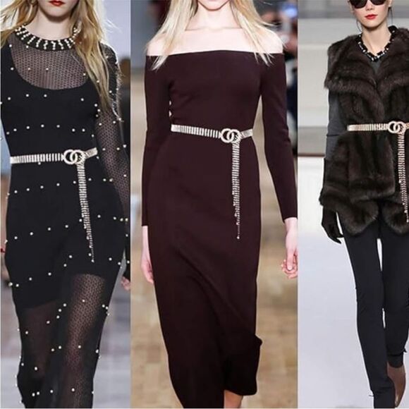 Silver Rhinestone Dazzling Waist Chain Double O Ring Belt NEW - Picture 2 of 4